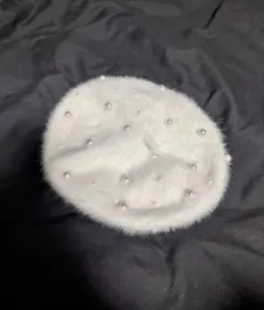 ホワイトファーベレー帽 パール付き