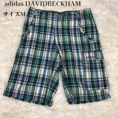 【メンズM美品】アディダス デビッドベッカム ハーフパンツ チェック グリーン