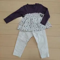 紫色長袖カットソー とズボンのセット 100cm