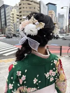 美品 ベージュ系 ちりめん つまみ細工ピンセット 成人式 卒業式