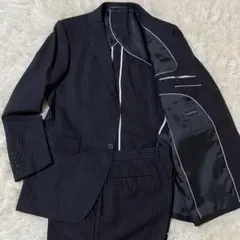 美品 スーツカンパニー ストライプ セットアップ ネイビー L 上下 175cm