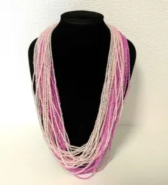 ピンク グラデーション ホワイトのビーズ ロングネックレス ヴィンテージ