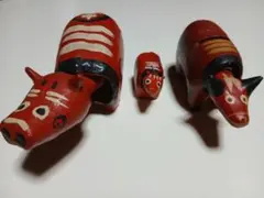 ​赤べこ 3個セット（東邦銀行 ノベルティ貯金箱 絵付け手描き作品）郷土玩具