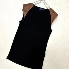 美品 ポロラルフローレン ノースリーブ タンクトップ ブラック 黒 レザー 切替のサムネイル