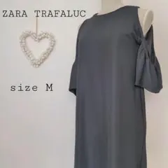 ZARA カットアウトショルダー　ワンピース　半袖　M ブラック　抜け感　膝丈