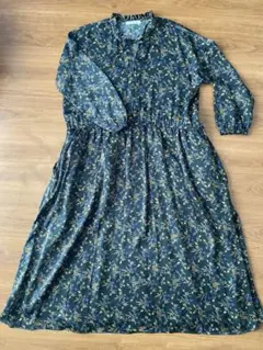 花柄ダークグリーン長袖ワンピース chocol raffine robe