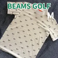【BEAMS GOLF】総柄ロゴ 半袖モックネック 白 Mのサムネイル