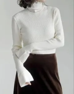 リエディット　フレアスリーブハイネックリブニット