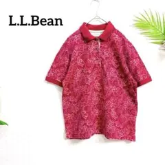 エルエルビーン ポロシャツ 半袖 ボルドー 総柄 花柄 春夏秋　レトロ　M相当のサムネイル