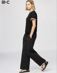 新品 UNIQLO:C スウェットストレートパンツ XS ブラック ユニクロ