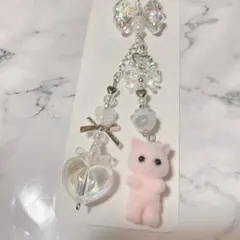 ビーズキーホルダー　猫　ネコ　透明　推しカラー　y2k 韓国　コレクトブック
