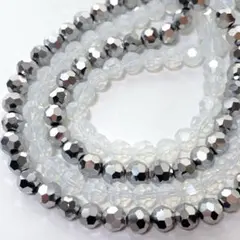 エ*ム様 bn327/ガラスビーズ◇多面カット　シルバー＆クリアホワイト　2連