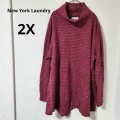 長袖トップス 濃ピンク【2X】タートルネック New York Laundry