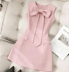 【残り1点】sugerジャンル ワンホン 胸元BIGリボンキャバドレス ピンク