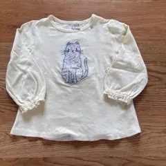 petit main 120 猫刺繍 長袖カットソー　Aライン　7部袖