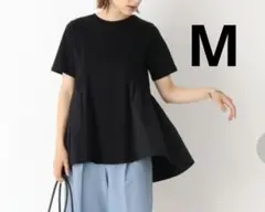 オペークドットクリップシルケットコットンフハク切替カットソー半袖トップス黒Mのサムネイル