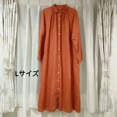無印良品　婦人　リネン　洗いざらし長袖シャツワンピース婦人Ｌ・赤　MUJI