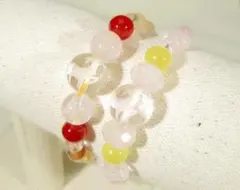 ルチルクォーツ、水晶、ローズクォーツ、赤メノウ、人工キャッツアイのブレスレット