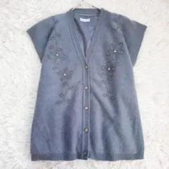 銀之鈴 針織背心 兔毛混紡 刺繡 珠飾 花紋 蓬鬆 內襯 寬鬆