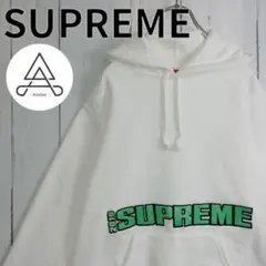 【希少デザイン】シュプリーム 肉厚パーカー センターロゴ 白 緑 赤 M