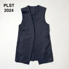 2024 PLST プラステ　コットンブレンドノーカラーミドルジレネイビー　濃紺