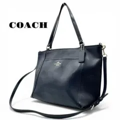 COACH コーチ 2WAYバッグ ネイビー レザー F34497