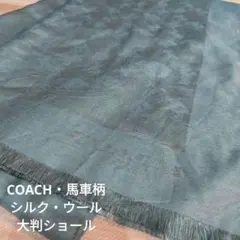 COACH☆透かし 馬車柄☆ シルク混☆ ブルー大判ストールのサムネイル