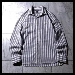 00s〜 Eddie Bauer コットン リネン シャツ ストライプ BD M