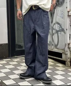 ストライプデニムダブルニーパンツ