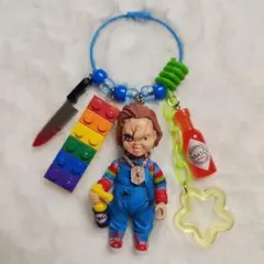 チャッキー じゃらじゃらキーホルダー ナイフ ブロック 水色 黄緑 ホラー