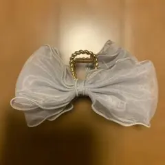 シフォン グレー リボン ヘアアクリップ　大きめ