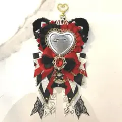 痛ロゼット　ハート缶バッジ用　赤　猫耳ロゼット