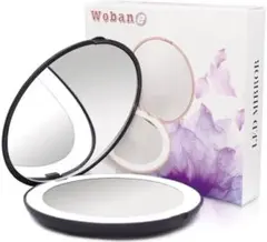 Wobane コンパクトミラー 10倍拡大鏡付 LED付き