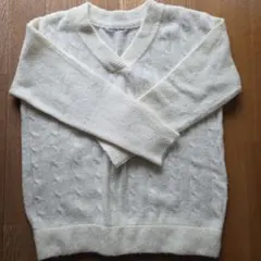 évence-deux ホワイト Vネックニット 38