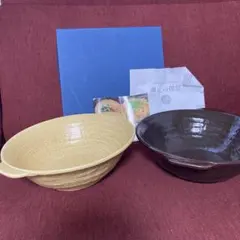 出西窯 飴色 縁付平皿（8寸／約24㎝) 、切り立て湯呑み 未使用のわけ