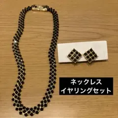 ブラックビーズ ネックレス イヤリング セット
