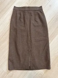 N. ブラウン系チェック タイトスカート M