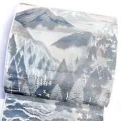 袋帯　風景模様　山　樹木　山並み　雪景色　霞　銀糸　着物　113tz ☆