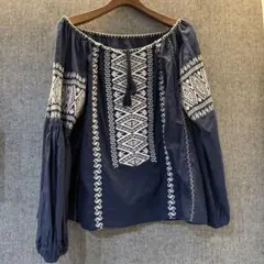 アメリカンラグシー navasana 刺繍ブラウス ホワイト 半袖 