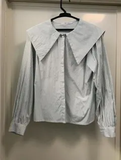 ストライプ 大きな襟 長袖シャツ