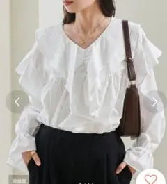 新品RananビックカラーフリルブラウスMホワイト