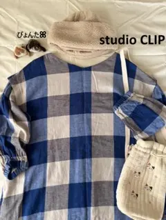 新品未使用★BIGチェックタックワンピース＊ブルー