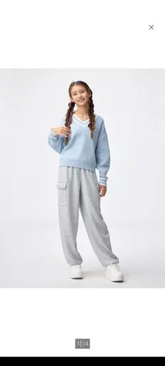 ★美品★GU★パフスウェットカーゴバレルレッグパンツ　Ｌサイズ　グレー
