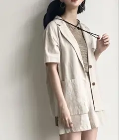 ヌナ　麻リネン　セットアップ　サマージャケット&キュロットパンツ