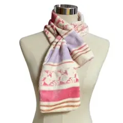 ピンク紫花柄ストライプマフラー