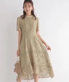 Andemiu グリーンレース　パーティードレス 結婚式 オケージョンドレス　M