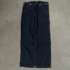 ウォバッシュ デニム ワイドパンツ アメカジ ストライプ ネイビー