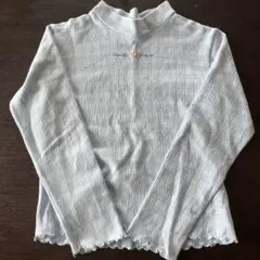 ハイネック長袖カットソー 水色チェック 150