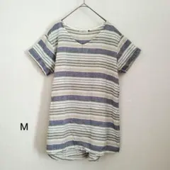 綿 ボーダー Vネック Tシャツ M 夏 ホワイト パープル グリーン