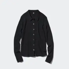 UNIQLO メリノリブポロカーディガン M ブラック